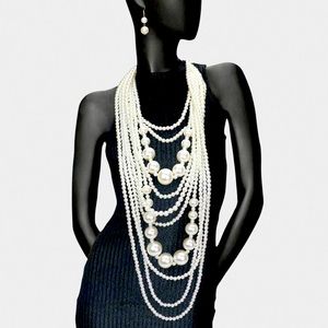 🎉Free Earrings🎊 Multi Layered Pearl Bib Statement Necklace